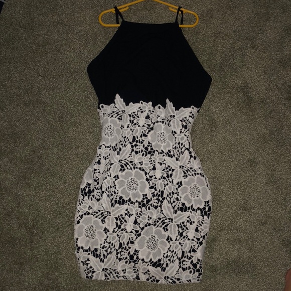 Shein Navy blue dress with white lace. - Picture 2 of 4